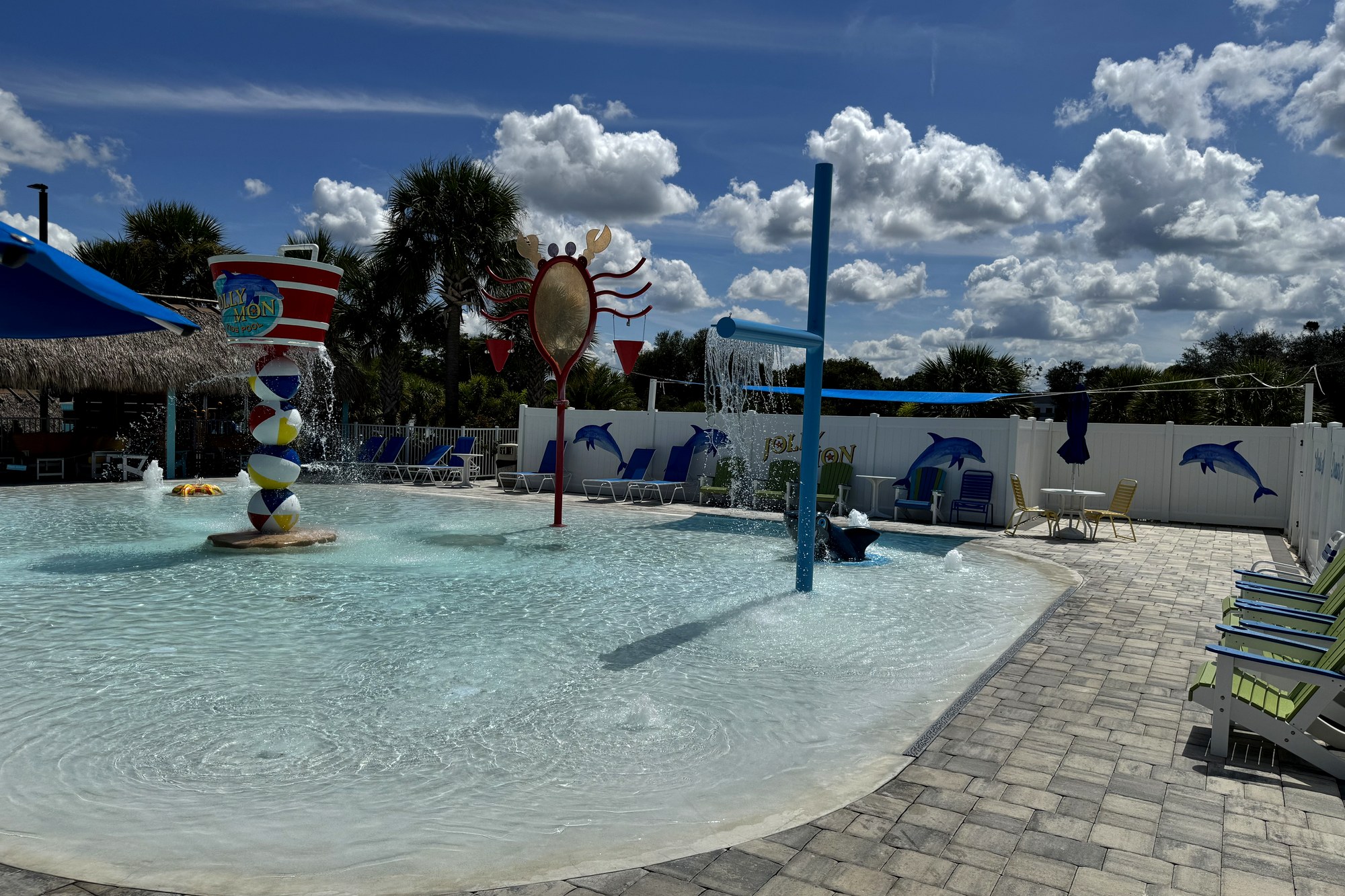Splash pad and shaded play features at Camp Margaritaville RV Resort